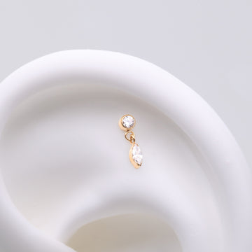 Detail View 1 of Implant Grade Titanium OneFit Threadless Golden Bezel Set Marquise Dangle Sparkle Top Part-Clear Gem